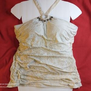 Swim by Cacique tankini Swim Top Ladies Size 20 White With Gold Print